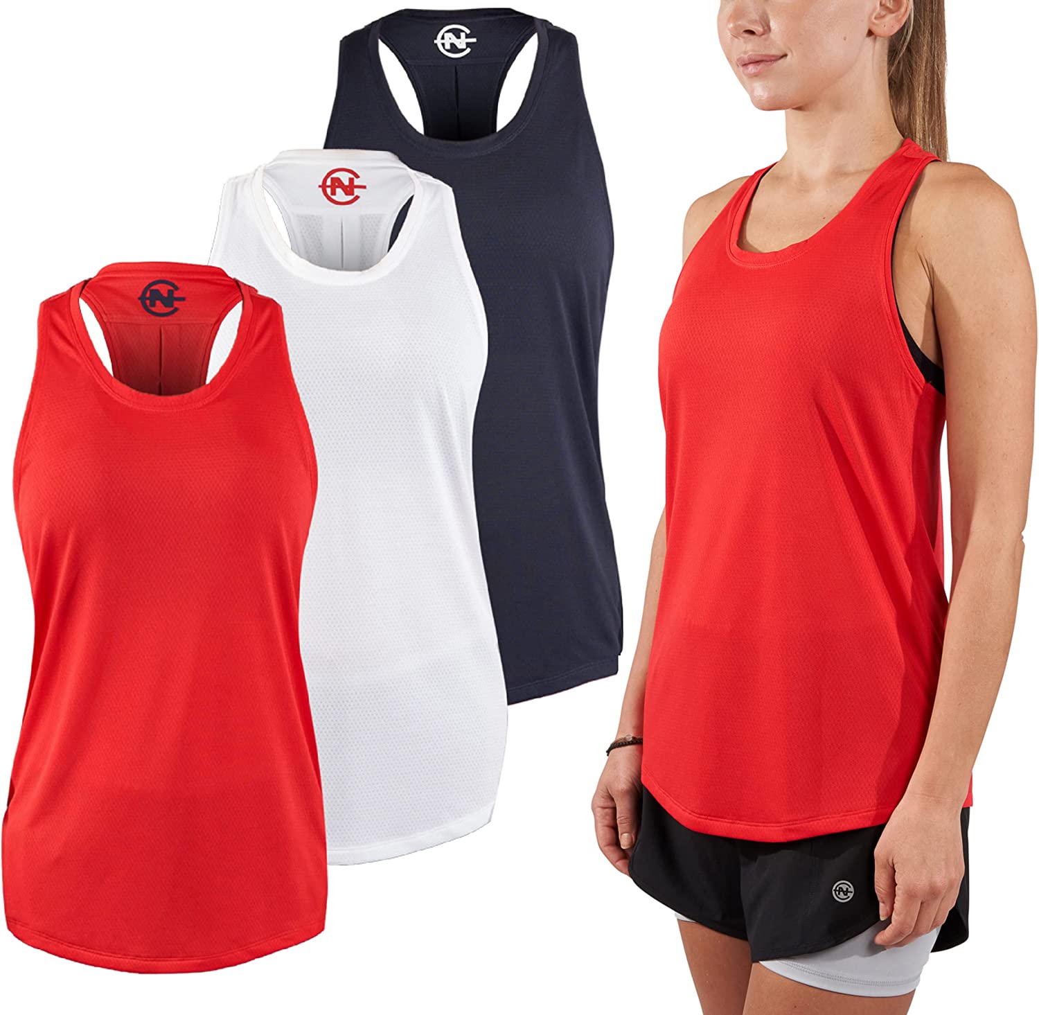 Nautica Competition 3 Pack Workout Tank Tops for Women Active Athletic Gym Workout Running Exercise Yoga Dry-Fit Fabric - Image 1